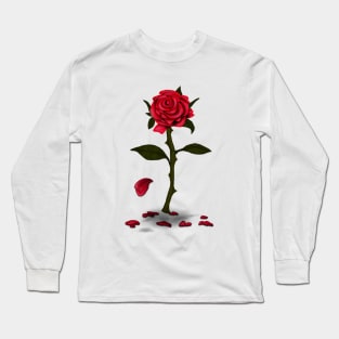 Enchanted Rose - Single Rose with Falling Petals Long Sleeve T-Shirt